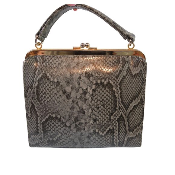 Liz Claiborne Gray Snakeskin Kisslock Frame Bag - Picture 1 of 8
